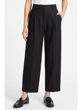 NWT Vince Pleat Front Wide Leg Crop Trouser in Black Wool Flannel Pants 10